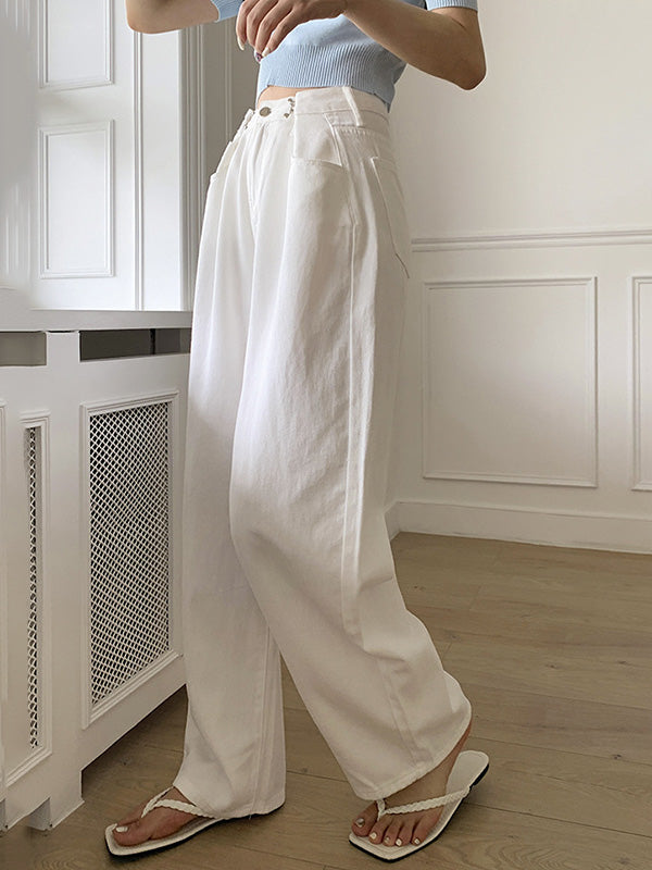 Urban Solid Color Empire Wide Leg Jean Pants