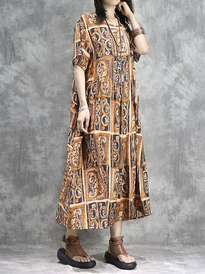 Loose Silk Printed Maxi Dress