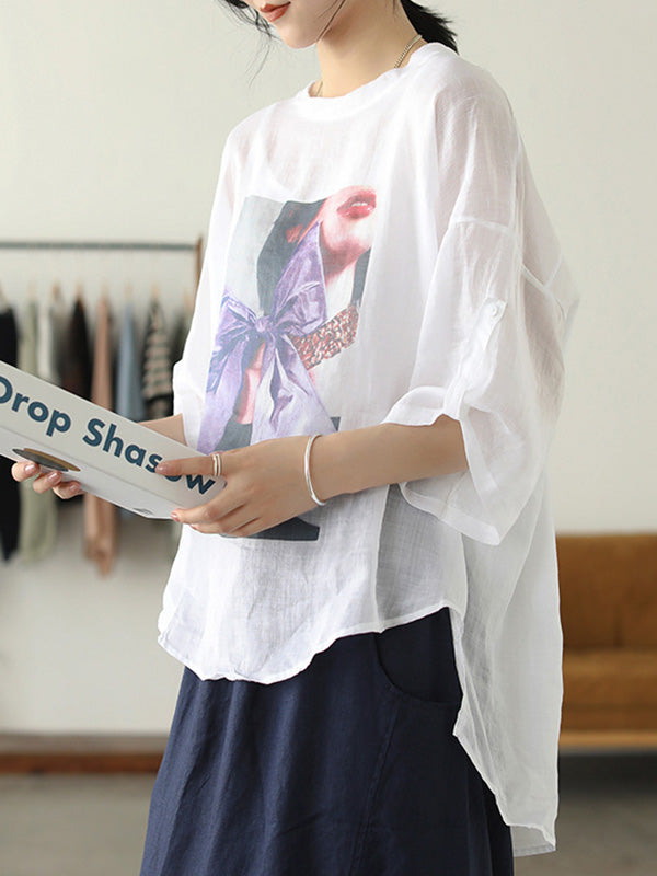 Casual Cartoon Printed Thin Half Sleeve T-Shirts Tops