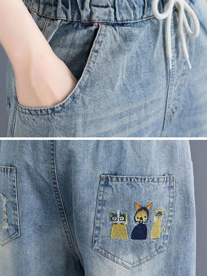 Loose Embroidered Casual Jean Shorts