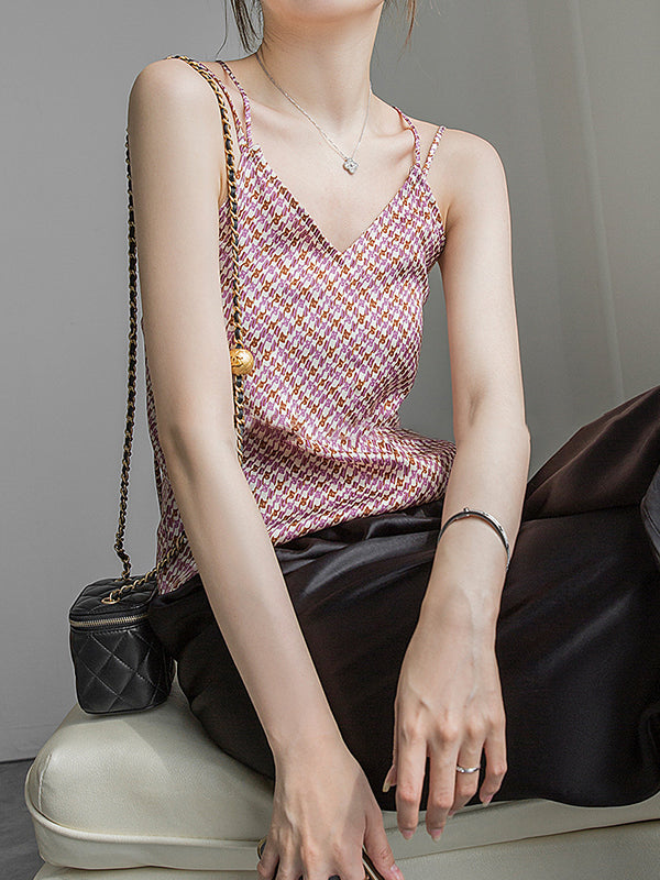 Original Contrast Color Printed Spaghetti-Neck Vest Top