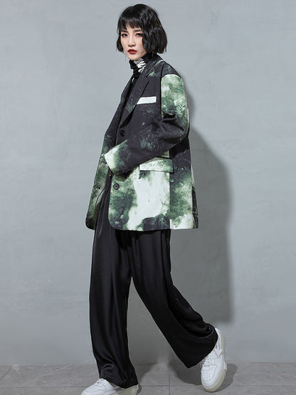 Fashion Tie-Dyed Notched Collar Long Sleeves Blazer