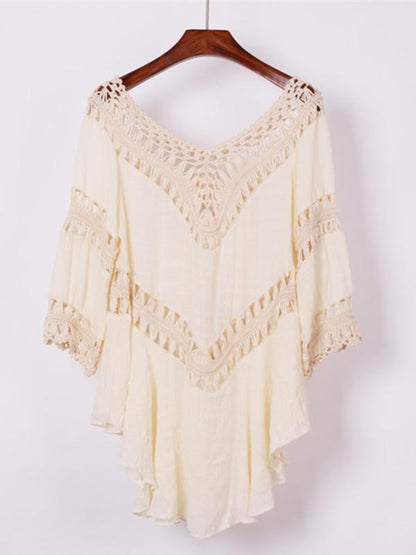 Plain Crochet Hollow Cover-Ups Swimwear