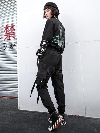 Casual Zipper Drawstring Overall Pants