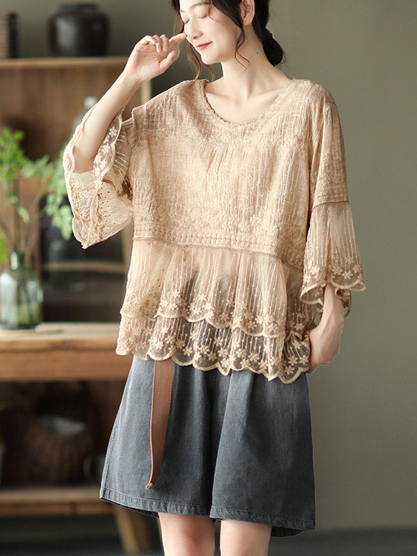 Original Embroidered Split-Joint Hollow T-Shirts Tops