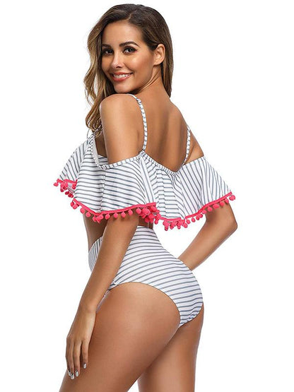 Fashion Off-the-shoulder Tassel Bikini Swimsuit