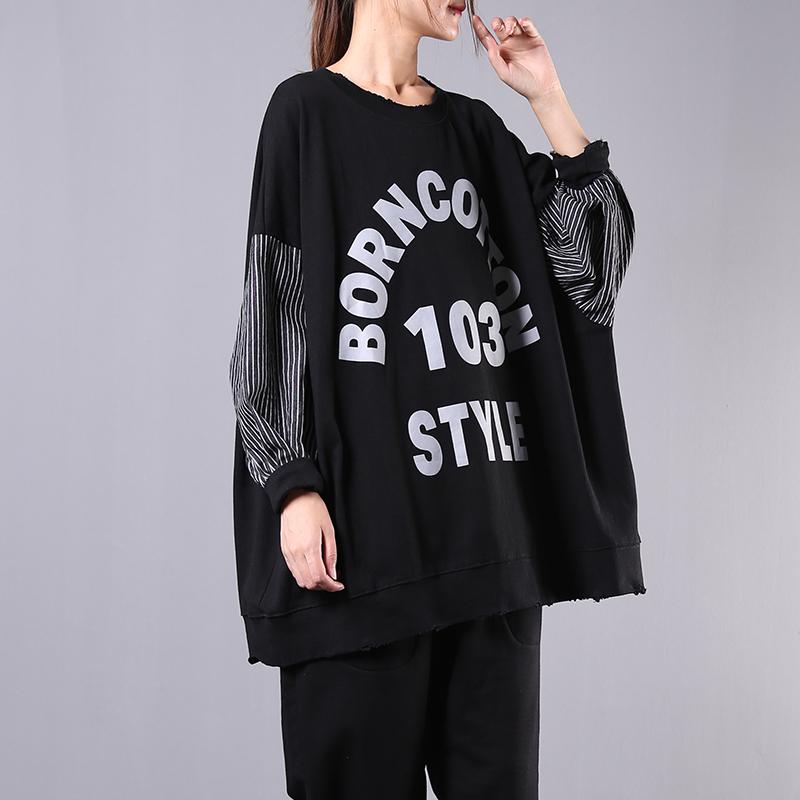 Buykud Striped Batwing Sleeve Letter Loose Blouse