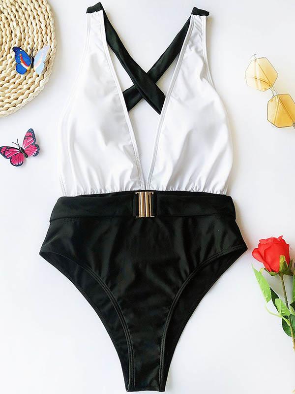 Split-Joint Belted One-Piece Swimwear