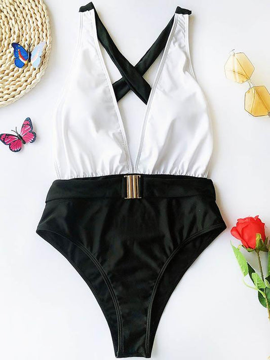 Split-Joint Belted One-Piece Swimwear