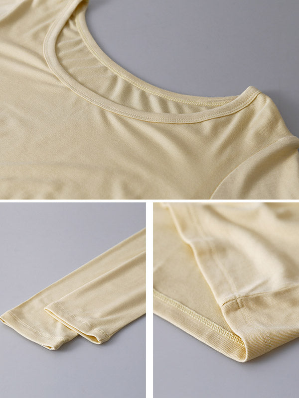 Casual Solid Color Long Sleeves Round-Neck T-Shirt Tops