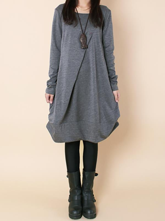 Plus size Loose Ruffled Round-neck Short Dress