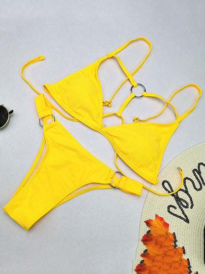 Solid Color Ring Braided Bikini Swimwear