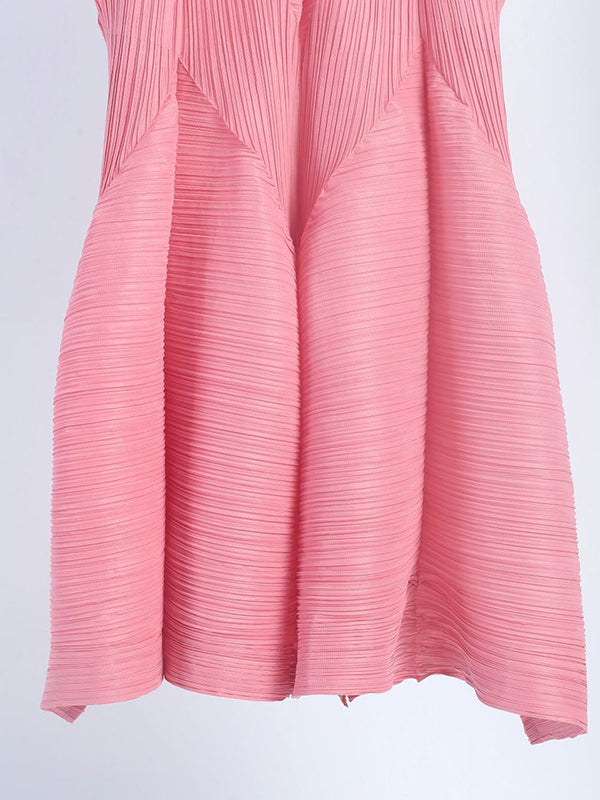 Casual Sleeveless Loose Pleated Solid Color Round-Neck Midi Dresses