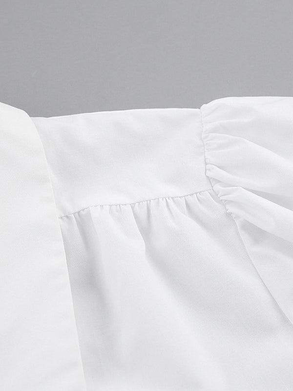 Urban Solid Color Split-Joint Pleated Lapel Collar Bishop Sleeves Shirt