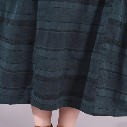 Buykud Comfortable Round Neck Casual Striped Loose Dress