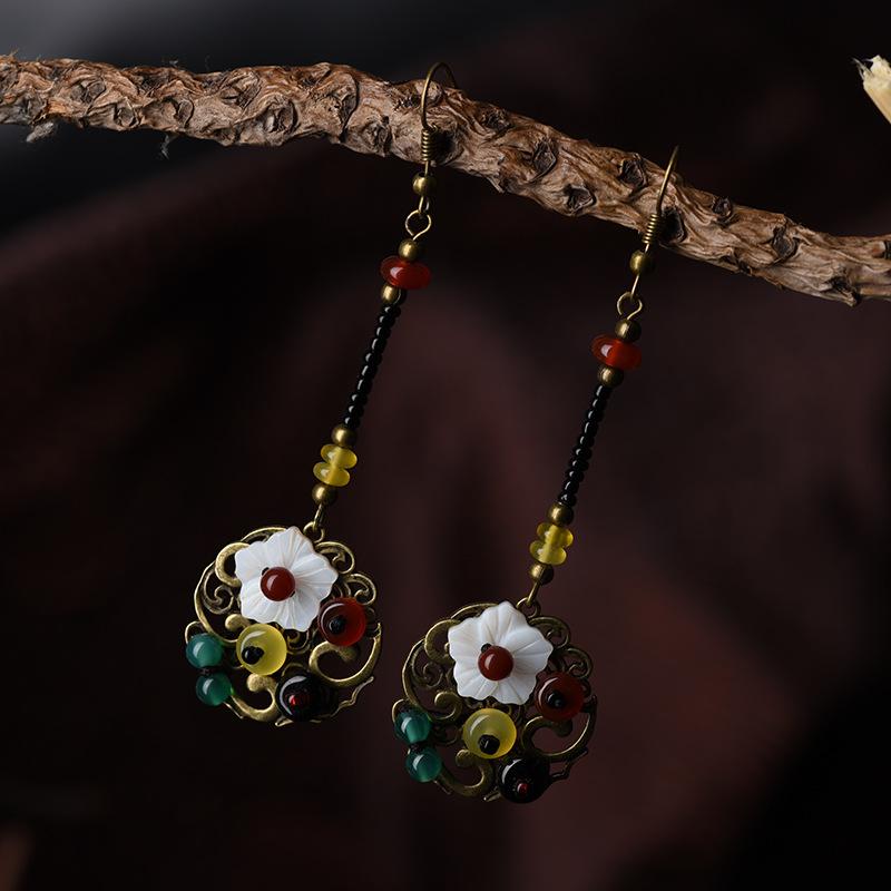Buykud Fashion Retro Shell Flower Agate Earrings