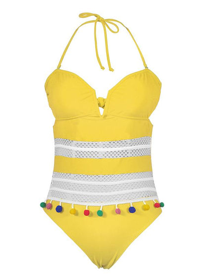 Hollow Tasseled Backless One-piece Swimsuit