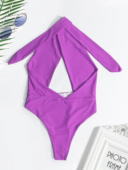 Plain Bandage Backless One-piece Swimwear