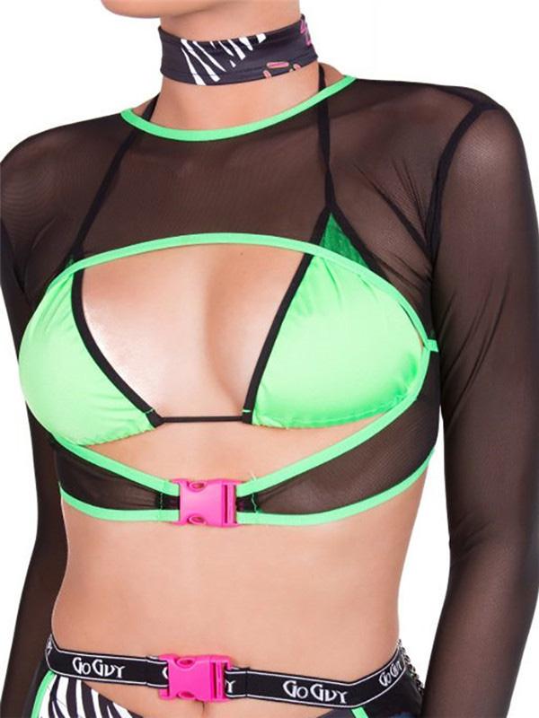 Sexy Mesh Split-Front T-Shirt Tops