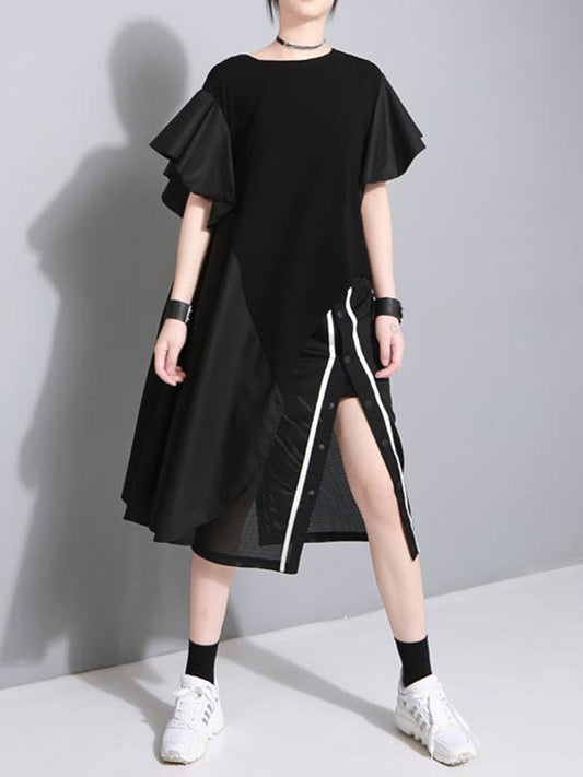 Oversize Asymmetric Falbala Split-joint T-Shirt