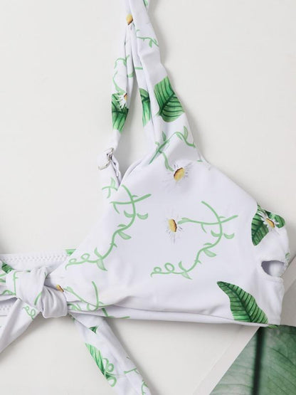 Printed Knotted Split Bikini Swimsuit