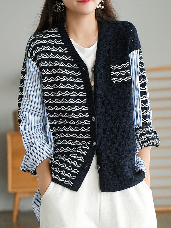 Original Asymmetric Buttoned Split-Joint Hollow V-Neck Long Sleeves Cardigans