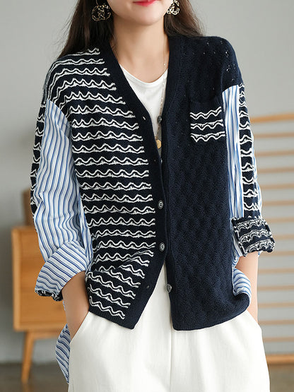 Original Asymmetric Buttoned Split-Joint Hollow V-Neck Long Sleeves Cardigans