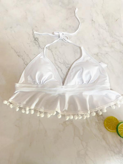 Tasseled Printed Split Bikini Swimsuit