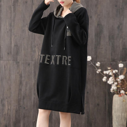 Buykud Cartoon Bear Letter Hooded Pullover Dress