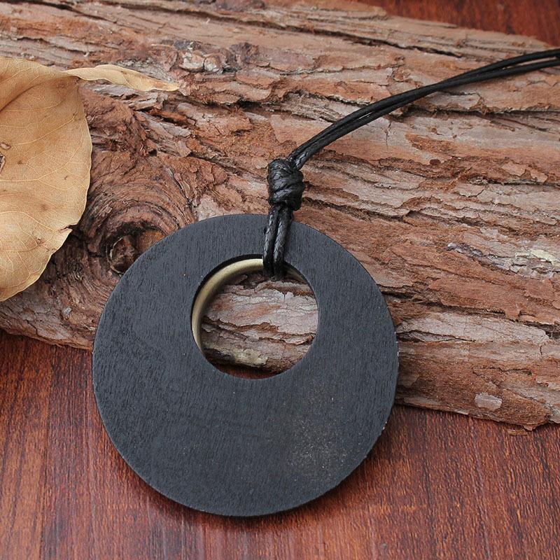 Buykud Two-Ring Pendant Long Wax Rope Necklace