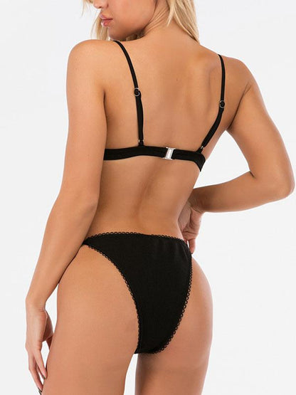Solid Color Bow Bikini Swimsuit