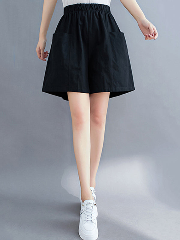Casual Solid Color With Pocket Wide Leg Shorts