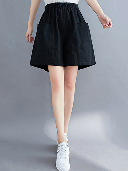 Casual Solid Color With Pocket Wide Leg Shorts