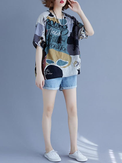 Vintage Printed Letter Round-neck T-Shirt