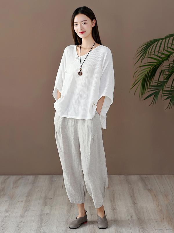 Vintage Solid Irregularity T-Shirts Tops