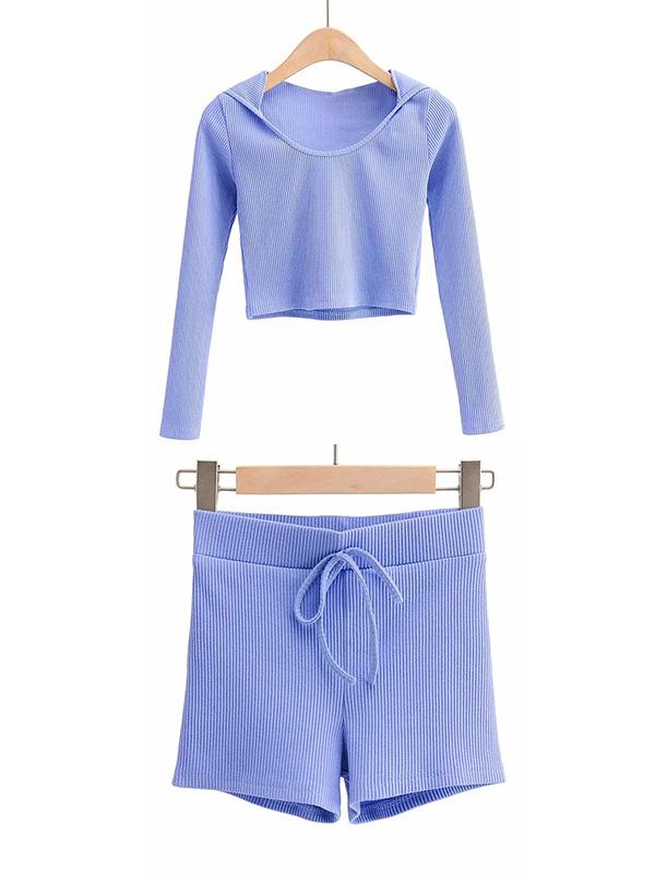 Wrap Solid Long Sleeves Hooded Yoga Suits