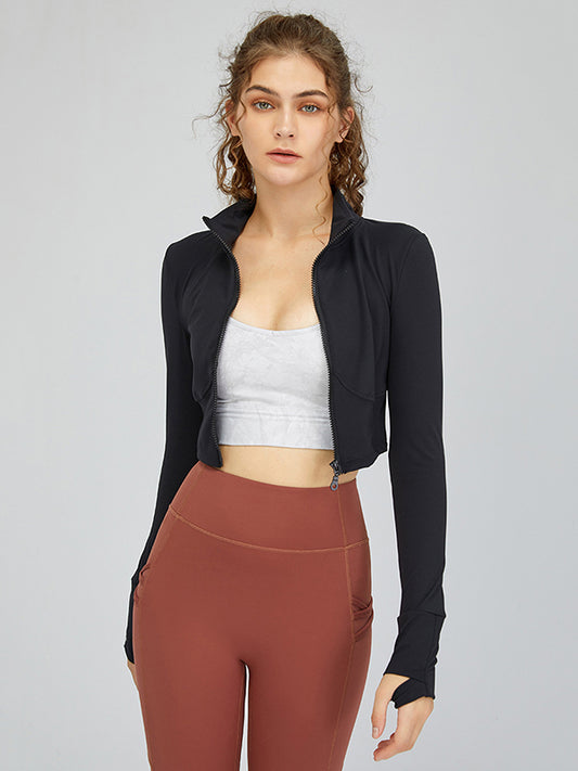 Simple Wrap Zipper High-Neck Yoga Tops