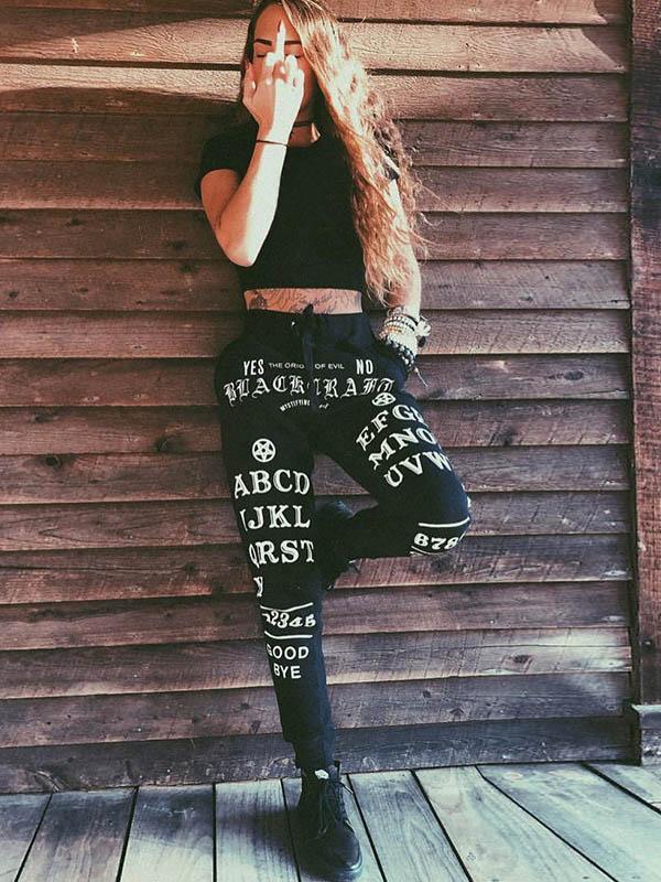 Fashion Letters Printed Contrast Color Casual Pants Bottoms