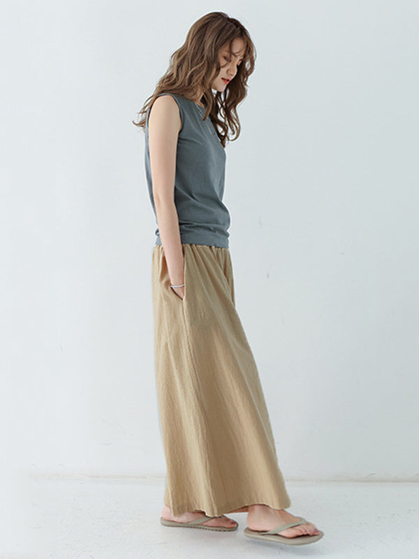 Casual 11 Colors  Solid Column Wide Leg Capri-Pants