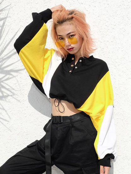 Long Sleeve Color-Block Crop Sweatershirts