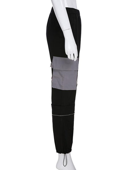 Zipper Split-joint Bandage Pocket Overall Pants