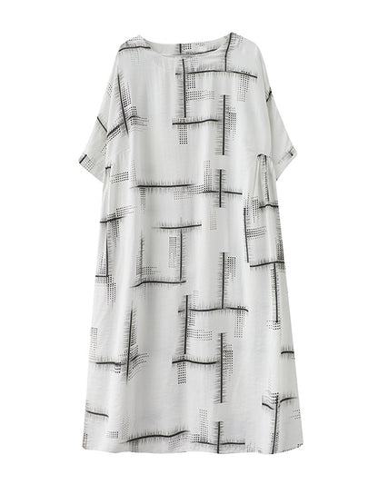 Artistic Retro Loose Striped Printed Contrast Color Midi Dress