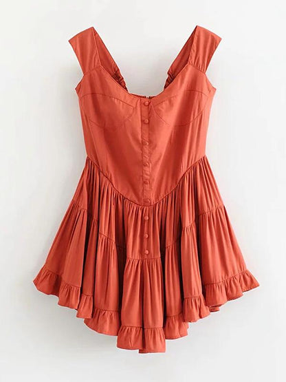 Fashion Solid Strap Bohemia Mini Dress