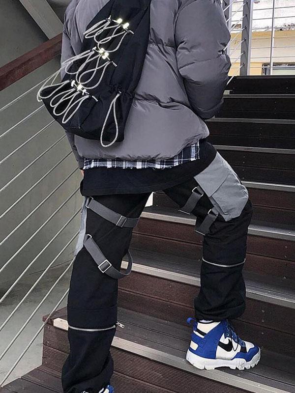 Zipper Split-joint Bandage Pocket Overall Pants