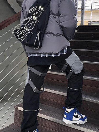 Zipper Split-joint Bandage Pocket Overall Pants