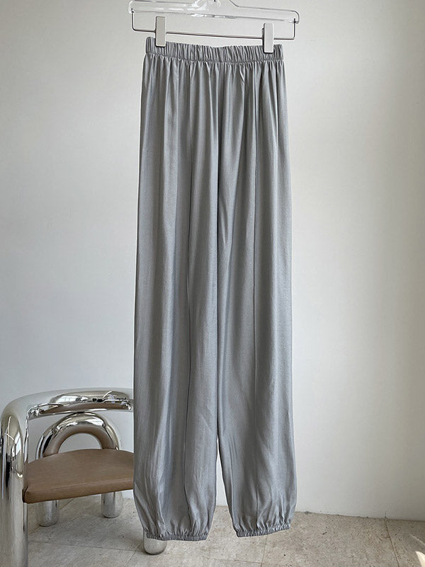 Casual Loose Pleated Elastics High Waisted Pants