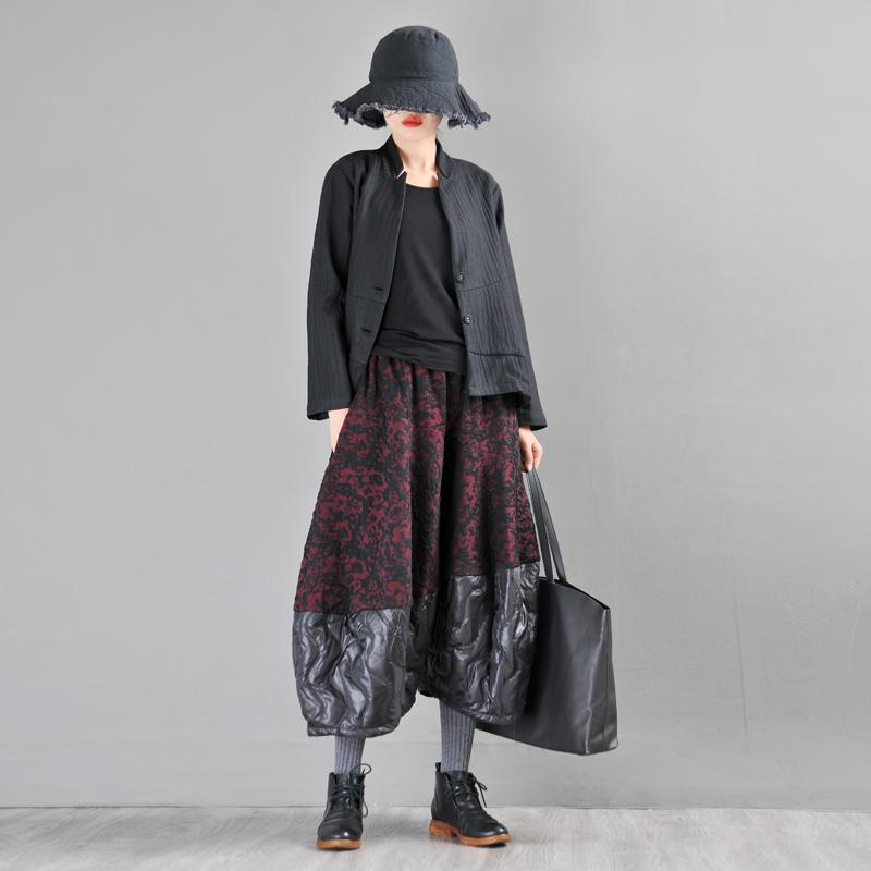 Buykud Casual Spliced Jacquard Loose Wide Leg Pants