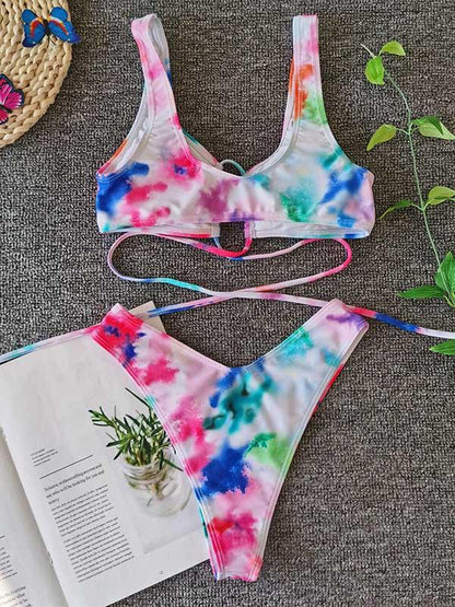 Tie-Dyed Bandage Split Bikini Swimsuit