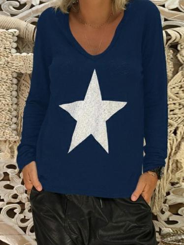 Printed V-neck Long Sleeve T-Shirt
