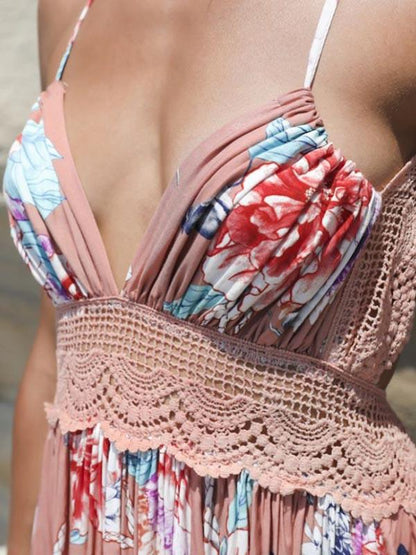 Lace Split-joint Backless Maxi Dress